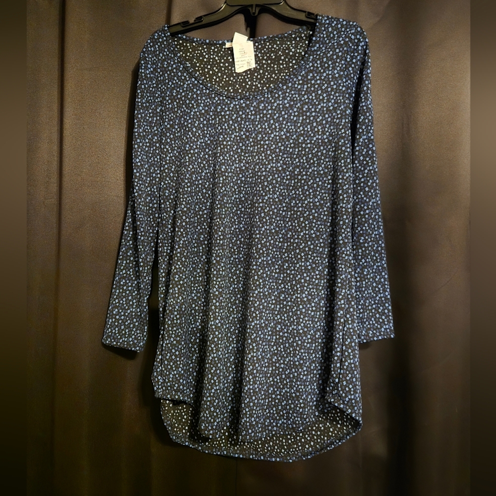 Banana Leaf Print Missy Dress Casual Blue & Black Long Sleeve Tunic Dress Small